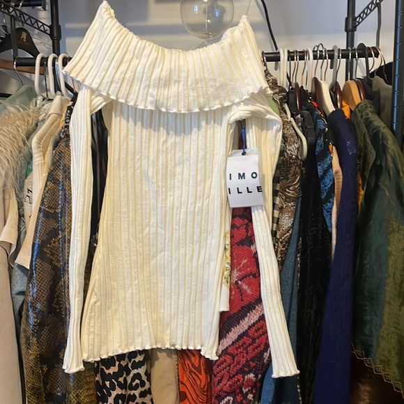 Simon Miller Bauer Off-the-Shoulder Rib Top White M - Picture 5 of 6